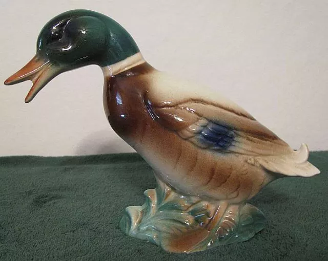 LARGE VINTAGE 1950's EAMES ERA 7" BROWN & GREEN MALLARD DUCK PORCELAIN FIGURINE
