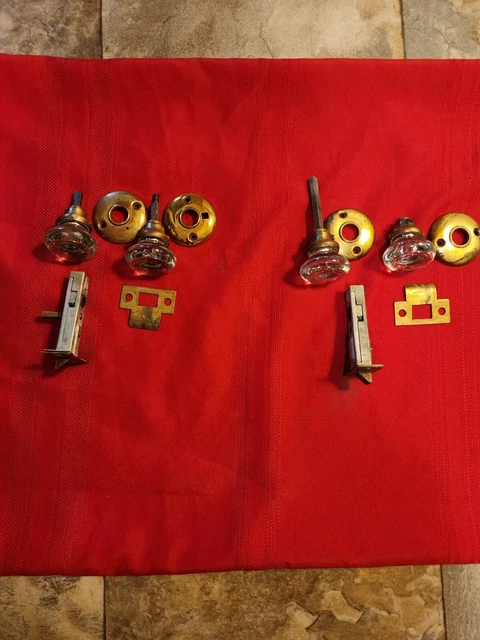Pair of Vintage 1930's Georgetown Crystal and Brass Doorknob sets 3