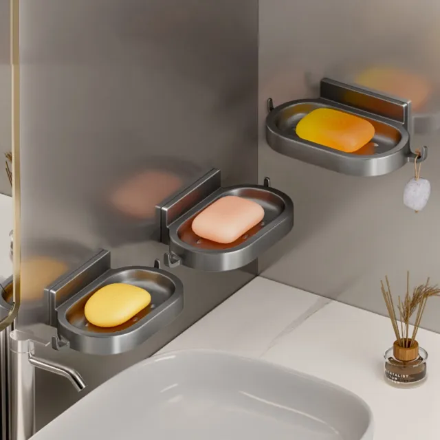 Gray Bathroom Soap Box Creative Drain Space Aluminum Punch Soap Dish Toilet
