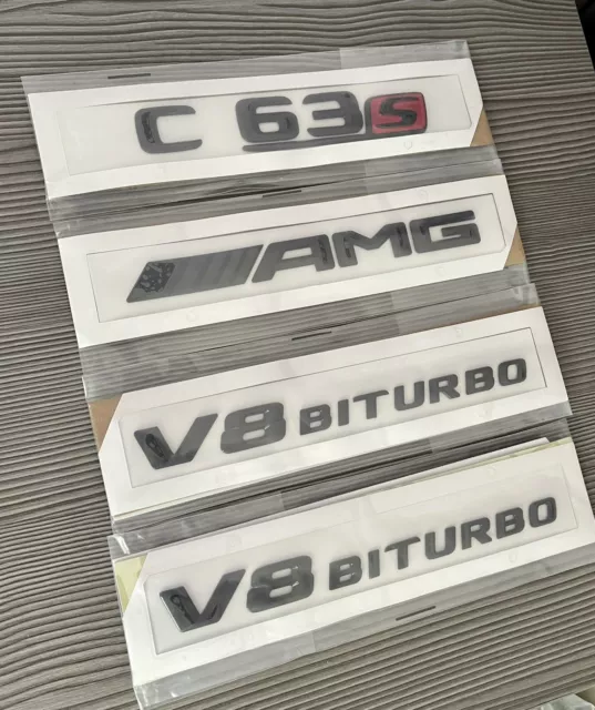 New Mercedes Benz Gloss Black Red C63S V8 Biturbo Amg Badge Set Badges Uk 🇬🇧