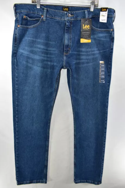 New Lee Slim Fit Straight Leg Comfort Stretch Blue Jeans Mens Size 42x32