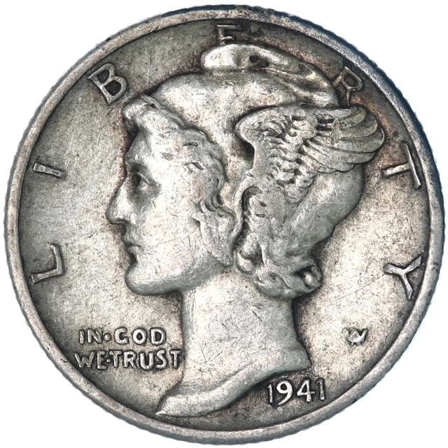 1941 D Mercury Dime 90% Silver Extra Fine XF