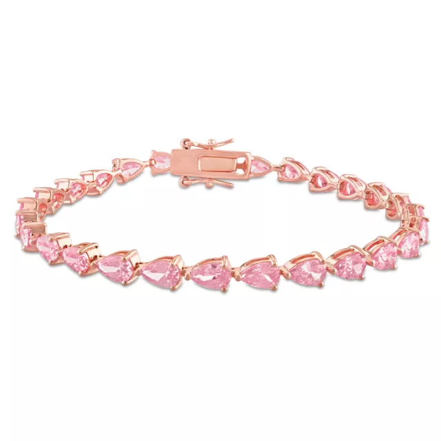 Amour Rose Plated Silver 13 1/2CT TGW Pear Created Pink Sapphire Tennis Bracelet