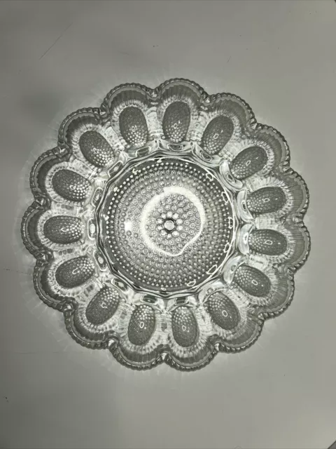 Vintage Deviled Egg Plate  LE Smith Clear 11" Glass Round crystal serving tray