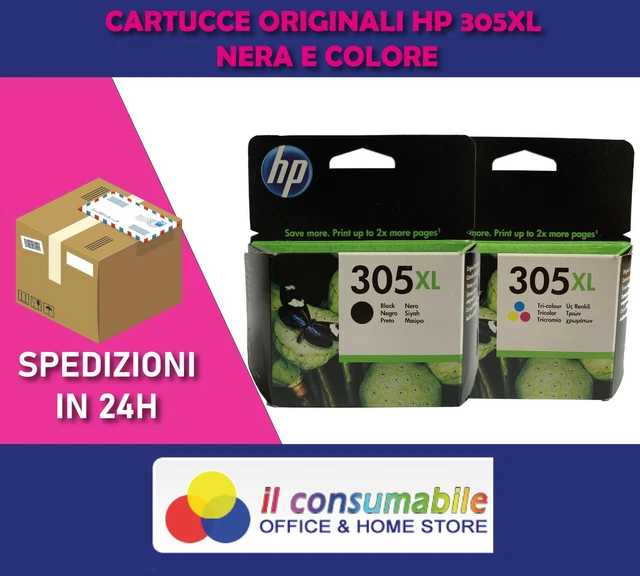 2 Cartucce Hp 305Xl 1 Bk + 1 Tricolor Originali 3Ym62Ae + 3Ym63Ae
