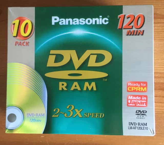 Panasonic DVD-RAM 2/3x speed 120min blank discs LM-AF120LE10 4.7GB 10 Pack New