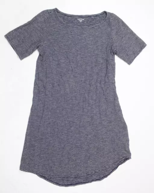 Eileen Fisher T-Shirt Dress Womens M Blue Gray Stripe Hemp Cotton Short Sleeve