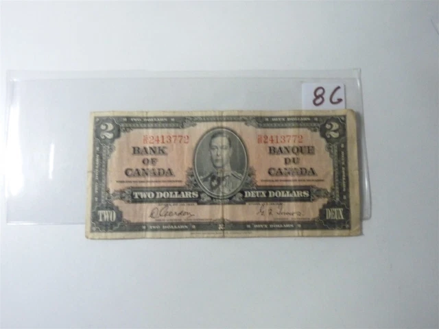 Canada Banknote 1937 2 Dollar  Signature Gordon Towers N086