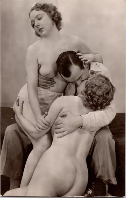 Kk French Nude Woman Biederer Menage A Trois Original Old C1925 Photo