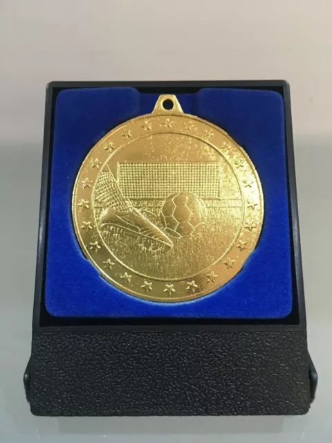 Football Gold Medal in Plastic Case Trophy Award 50mm FREE Engraving