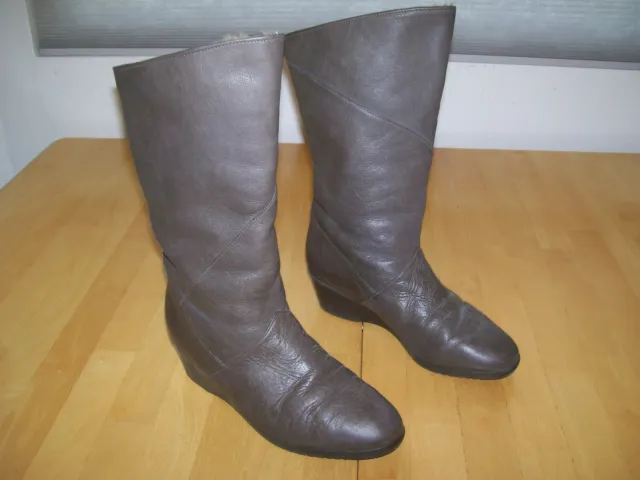 True Vintage 1980's Remonte Brown Leather Low Wedge Heel Boots 6.5 80's VTG 3