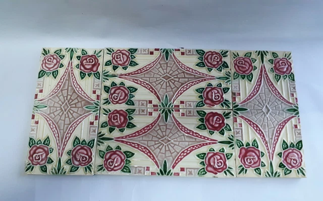 4 Pcs. Rare Ceramic Flowers Tiles  Porcelain Vintage Art Made In Japan