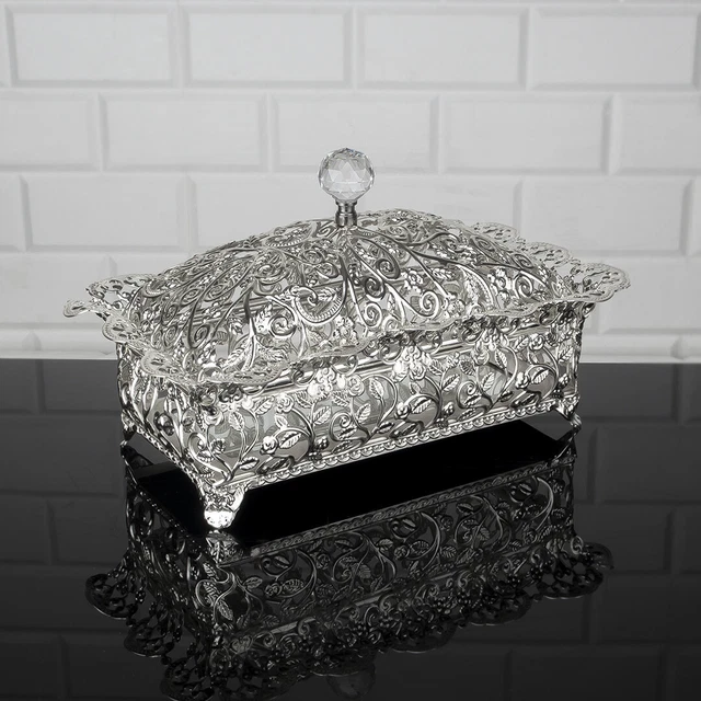 Decorative Candy Dish, Rectangle Sugar Serving Bowl with Lid, Fancy Candy Jar