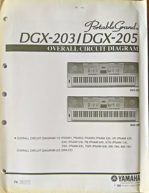 Yamaha DGX-203 DGX-205 Clavier Original Globale Circuit Diagramme/Schematics
