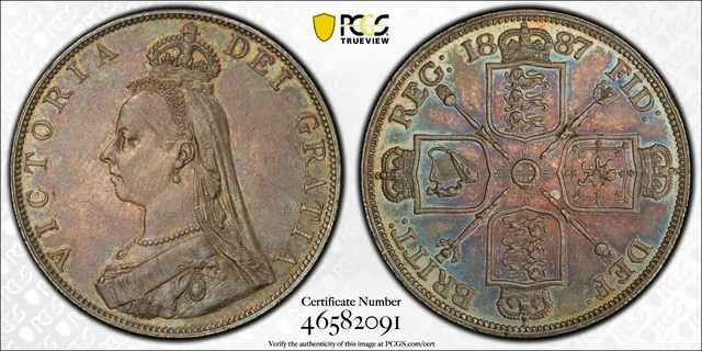1887 GREAT BRITAIN Double Florin S-3922 Roman I PCGS AU55 - Gorgeous!