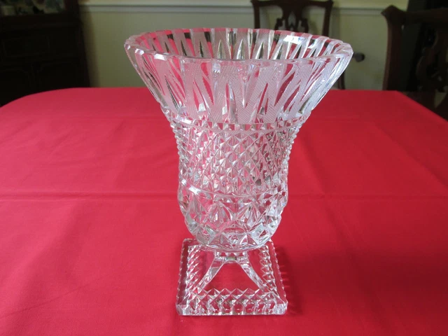 Vintage Urn Style Diamond Point Clear Pressed Glass Ftd Flower Vase 7 7/8"