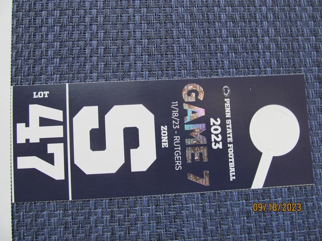 Penn State vs Rutgers Football Parking Pass 11/18/2023 Lot 47