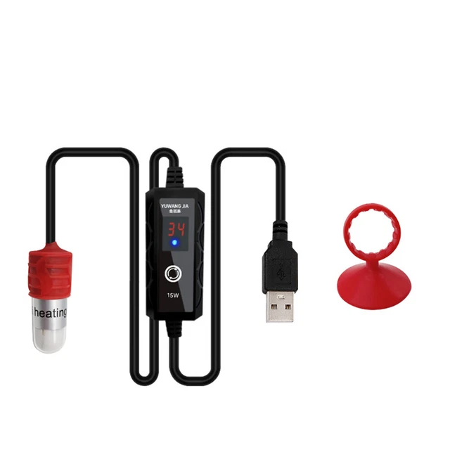 Mini Fish Tank Heating Rod 5V USB Rechargeable 15W Aquarium Thermostat Rod US
