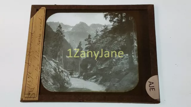 Glass Magic Lantern Slide AJE  Muir Road SWITZERLAND MOUNTAINS ALONG ROAD