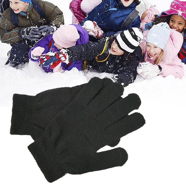 Kids Magic Gloves Pair Winter Warm Girls Boys Stretch Black Soft Children Unisex