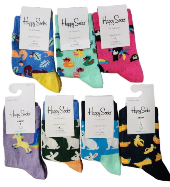 Happy Socks Girls' Organic Cotton Ultra Soft 7 Pairs Set Stretchy Socks 2-3Y NEW