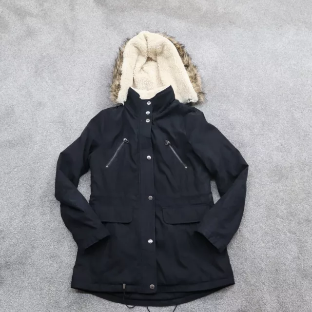 Nautica Womens Hooded Coat Jacket Solid Long Sleeves Zip Pocket Black Size Small