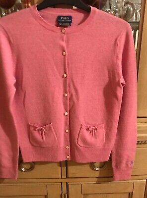 Bellissimo cardigan polo Ralph Lauren ragazza lana rosa UK taglia 12-14 anni - Nuovo con etichette