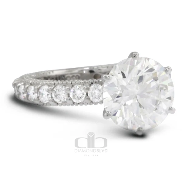 3.72ct tw H SI2 Round Cut Earth Mined Certified Diamonds 18K Gold Accent Ring