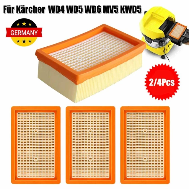 4x Kärcher Staubsauger Filter - Flachfaltenfilter Für WD4 WD5 WD6 MV4 MV5 MV6