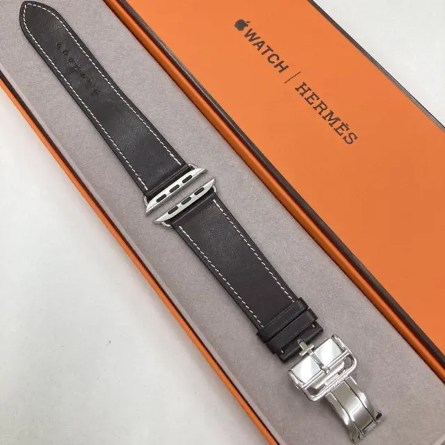 Apple Watch Hermes Leather Band 42 44 45mm Deployant Gray Used Japan Fedex