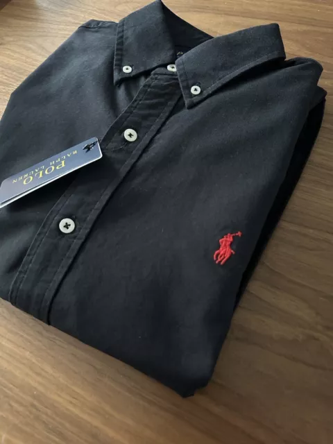 Polo Ralph Lauren Oxford Shirt Black Button Down Custom Fit size Large