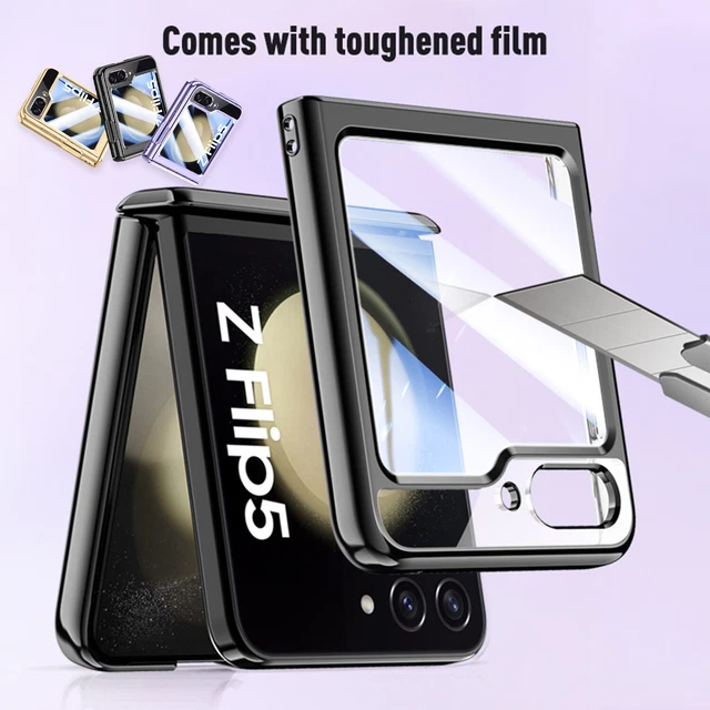 FOR SAMSUNG GALAXY Z Flip 5 5G Slim Plating Hinge PC Clear Case Screen