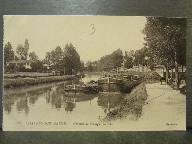 cpa 51 champagne marl milks towpath barges