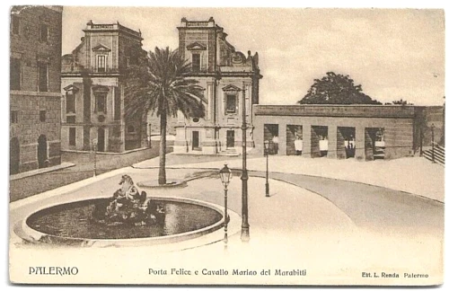 CARTOLINA DI PALERMO ,PORTA FELICE E CAVALLO MARINO DEL MARABITTI non viaggiata