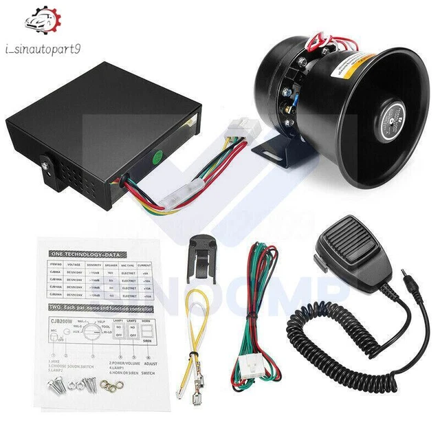 12V 400W 9 Sound Loud Car Alarm Fire Horn Siren PA Speaker MIC System Universal