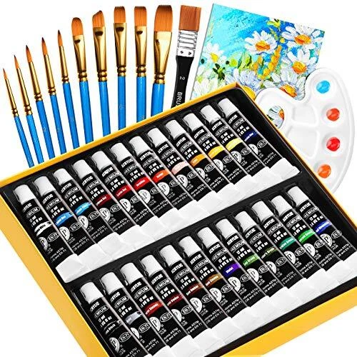 Set di Colori Acrilici 37 Pezzi 24 Tubetti da 12 ml+10 Spazzola Set+1 Tavoloz...