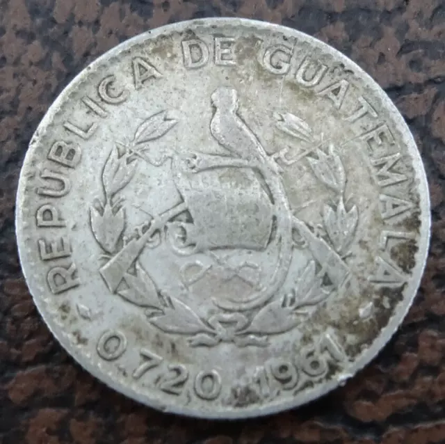 1961 Guatemala 5 Centavos .720 Silver Coin KM #261