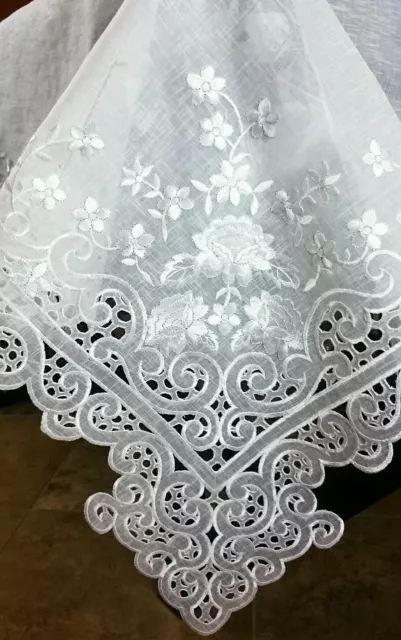 72x144" Embroidered Lace Organza Polyester Tablecloth Napkin White Wedding Party