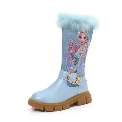 New Frozen Winter Kids Girls ELSA Princess Cosplay Party Plush Fleece High Boots