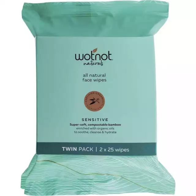 Wotnot Natural Sensitive Face Wipes - Twin Pack (2x25)