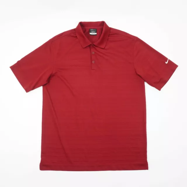 Nike Golf Dri Fit Tech Polo Mens Large Deep Red Woven Stripe Short Sleeve Shirt