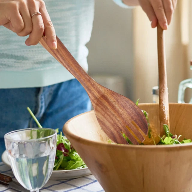 Set 2 Posate Insalata In Legno - Forchetta E Cucchiaio 10.2 Pollici, Manico Lungo, Per Mescolare E Servire - Foto 8