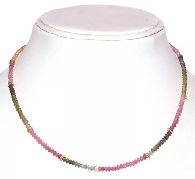 925 Sterling Silver Multi Tourmaline Gemstone 3 mm Beads 18" Strand Necklace BN9