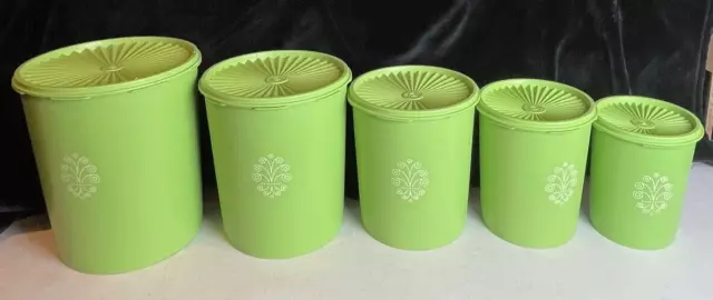 Five Piece Vintage Tupperware Apple Green Nesting Canister Set