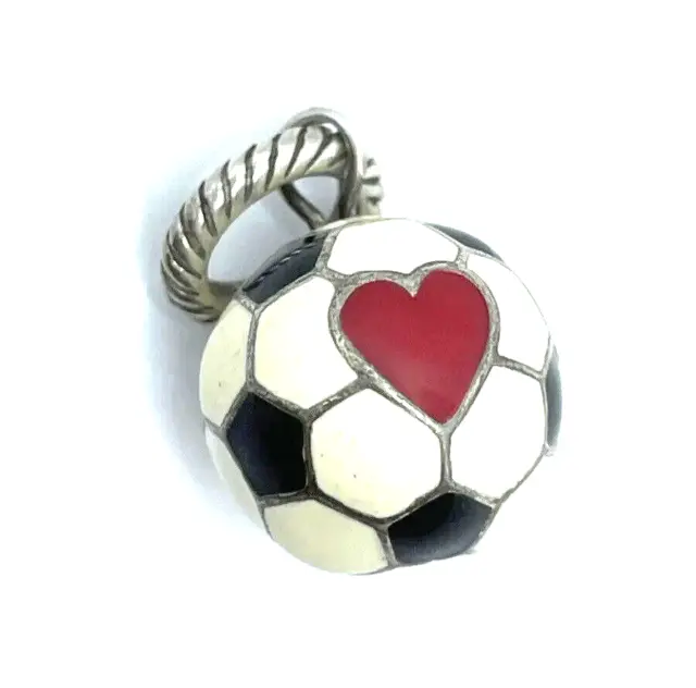 Brighton Soccer Ball Black & White Red Heart Sports Love Score Silver Charm