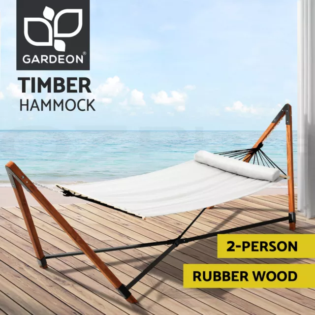 Gardeon Wooden Hammock Chair with Stand Linen Hammock Bed Timber Steel 200KG