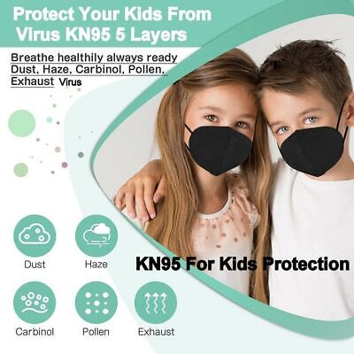 Kids Child Disposable 3-200 Black KN95 Face Mask 5 Layer C.E Approval FFP2 95%