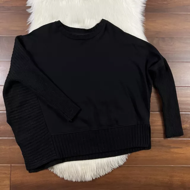 AllSaints Women's Size Medium Black Cotton Wool Nia Drape Knit Sweater Top