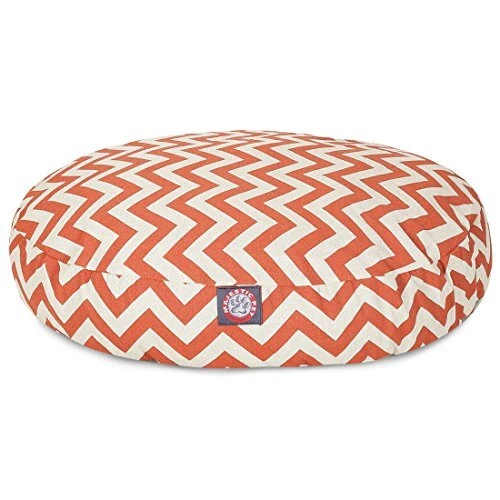 Burnt Orange Chevron Medium Round Indoor Outdoor Pet Dog Bed With Removable W...