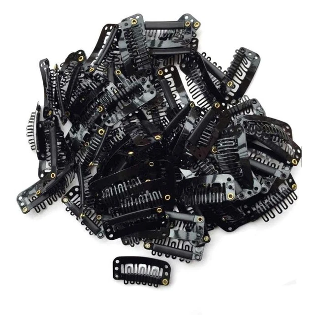 40PCS U Shape Iron Snap Clips For Feather Hair Extensions Wigs Weft Black